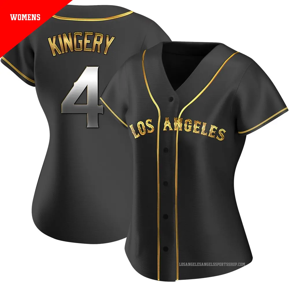 Women's ＃4 Scott Kingery Los Angeles Angels Gold Replica Black en Alternate Jersey