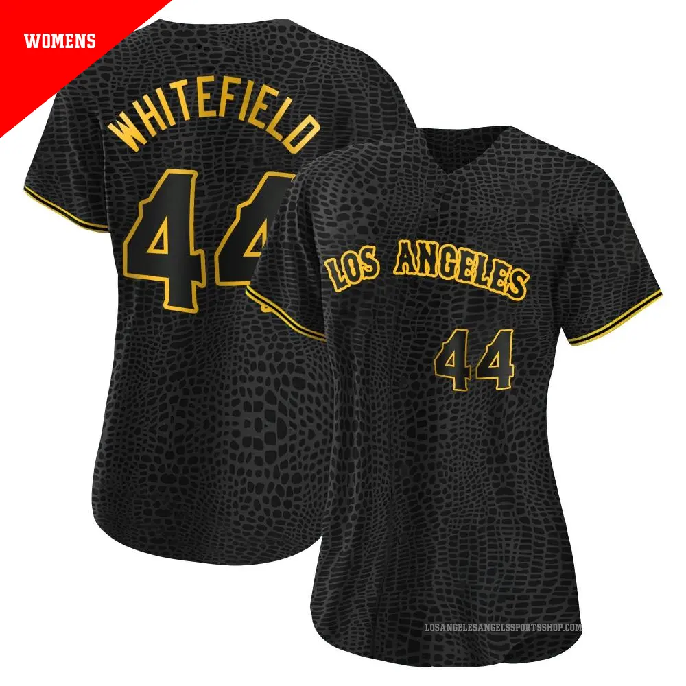 Women's ＃44 Aaron Whitefield Los Angeles Angels White Authentic Black Snake Skin City Jersey