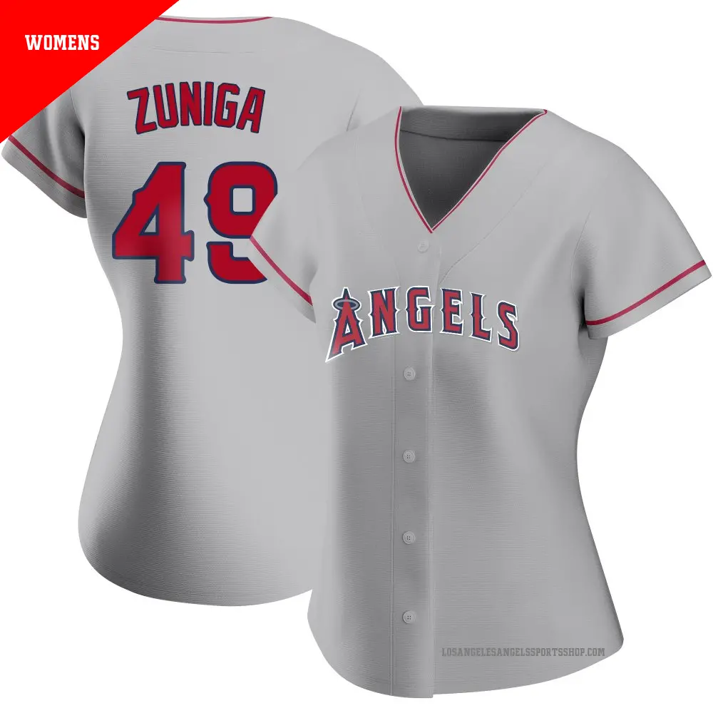 Women's ＃49 Guillo Zuniga Los Angeles Angels Authentic Silver Road Jersey