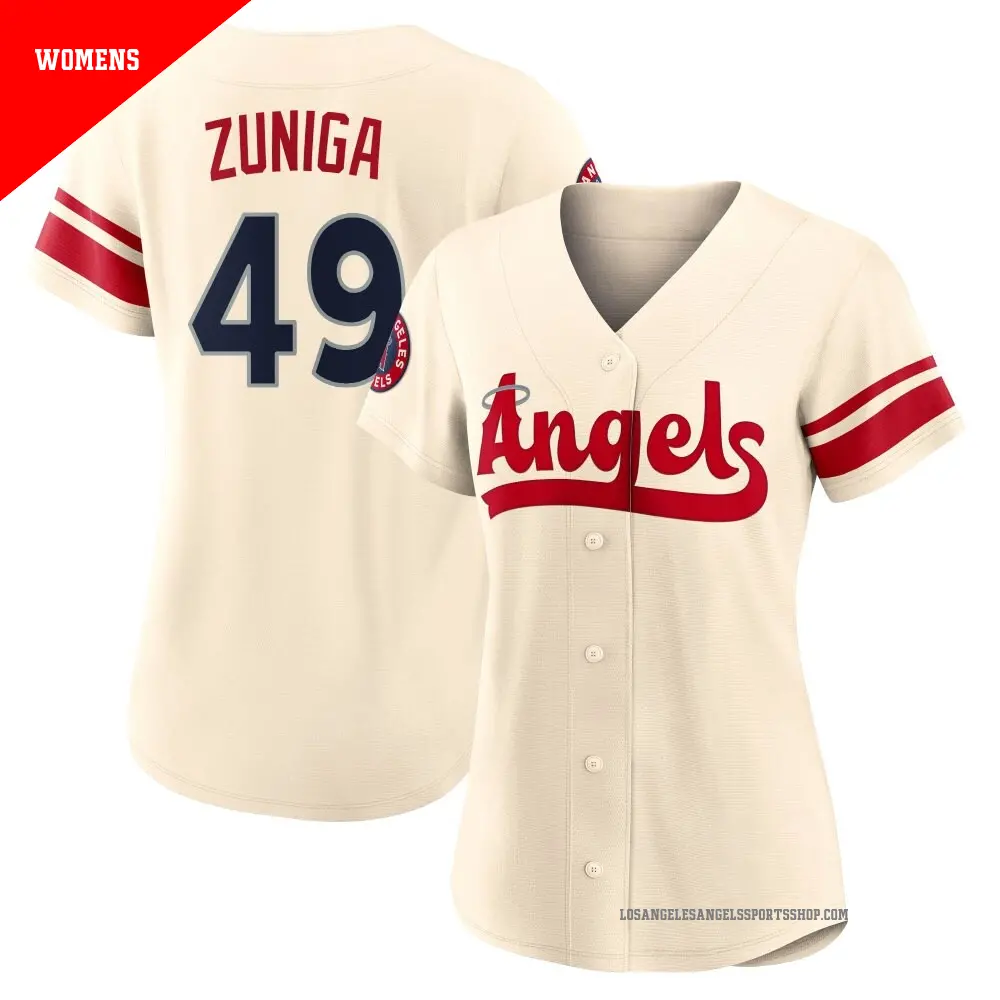 Women's ＃49 Guillo Zuniga Los Angeles Angels Cream Replica 2022 City Connect Jersey