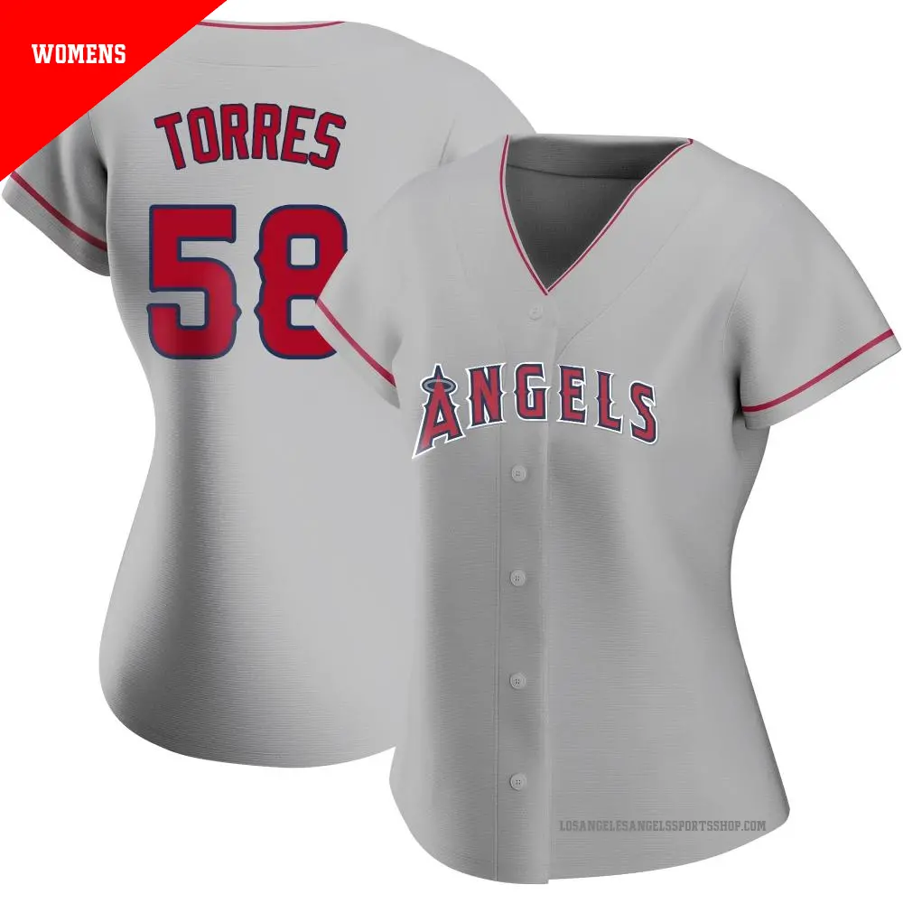 Women's ＃58 Luis Torres Los Angeles Angels Authentic Silver Road Jersey