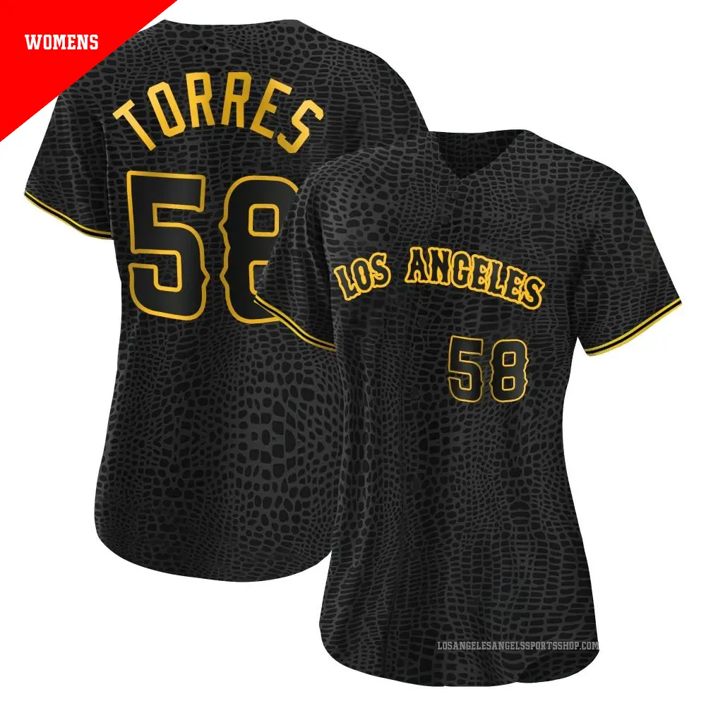 Women's ＃58 Luis Torres Los Angeles Angels Black Authentic Snake Skin City Jersey