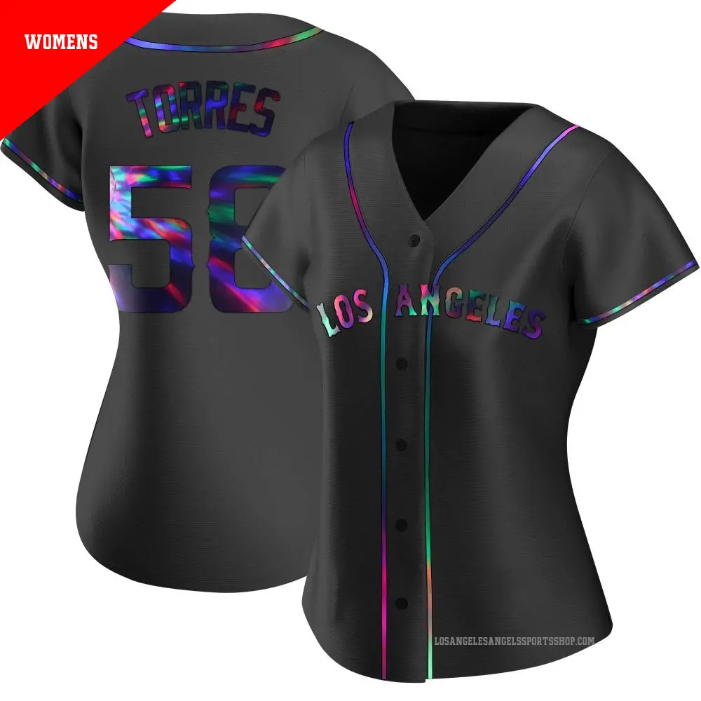 Women's ＃58 Luis Torres Los Angeles Angels Black Replica Holographic Alternate Jersey