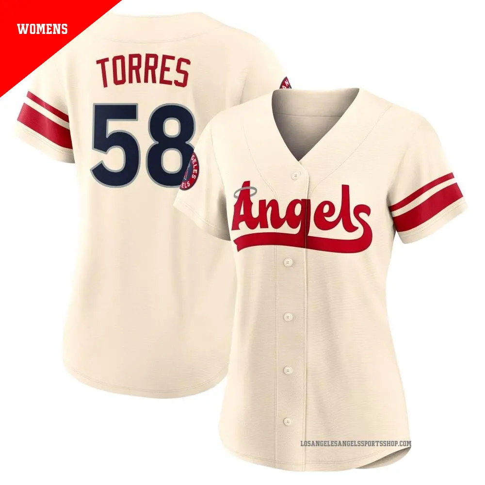 Women's ＃58 Luis Torres Los Angeles Angels Cream Authentic 2022 City Connect Jersey