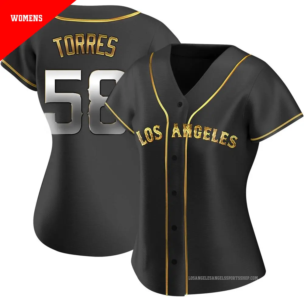 Women's ＃58 Luis Torres Los Angeles Angels Gold Replica Black en Alternate Jersey