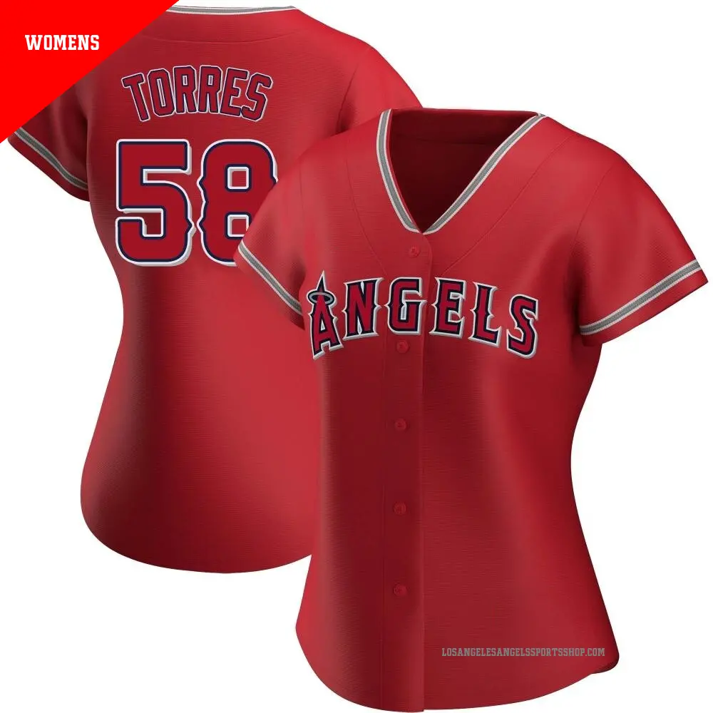 Women's ＃58 Luis Torres Los Angeles Angels Red Authentic Alternate Jersey