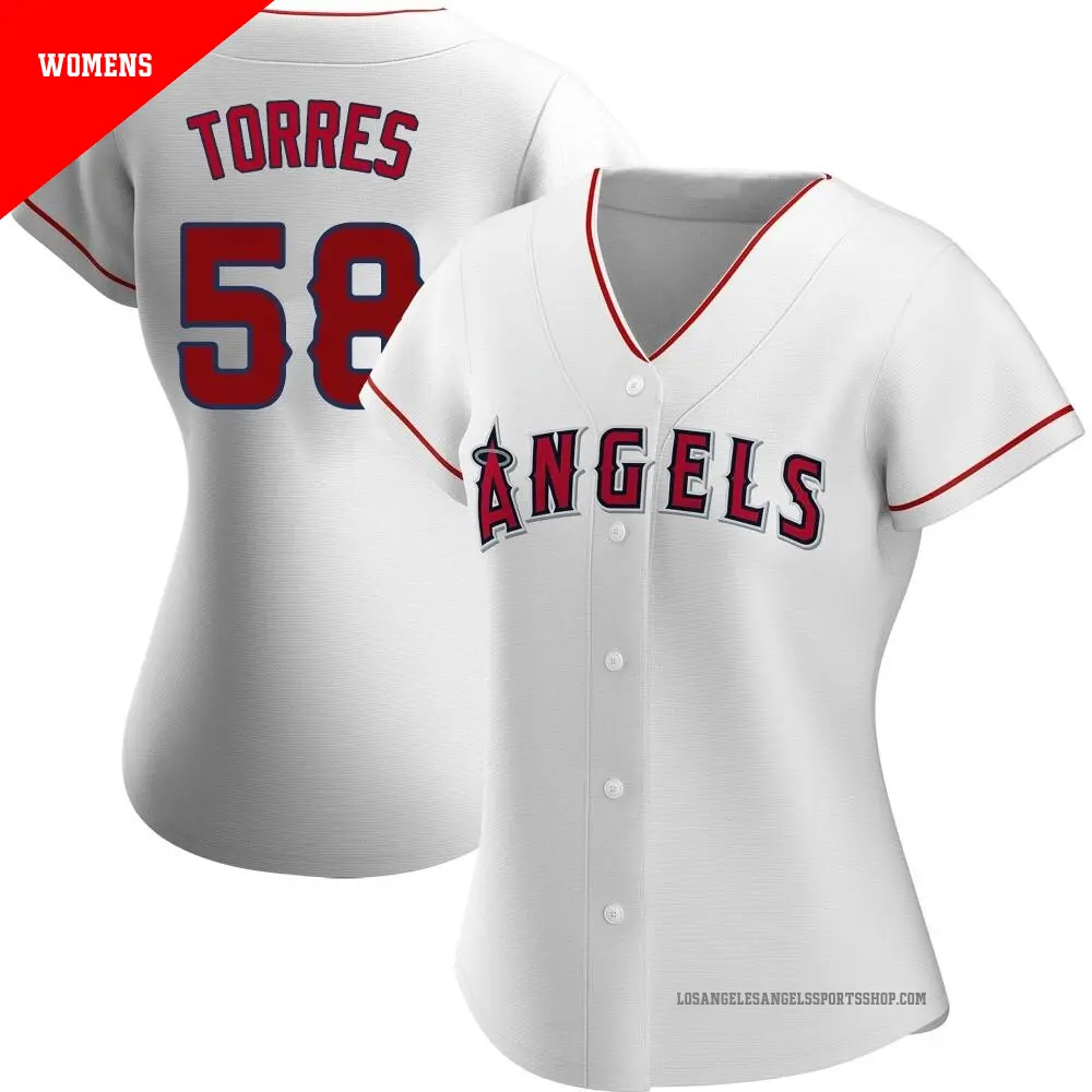 Women's ＃58 Luis Torres Los Angeles Angels White Authentic Home Jersey