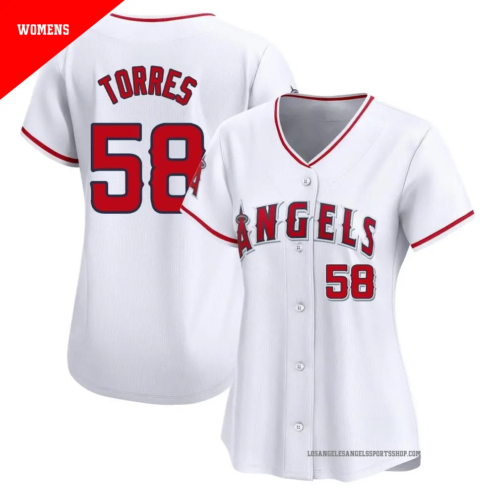 Women's ＃58 Luis Torres Los Angeles Angels White Limited Home Jersey