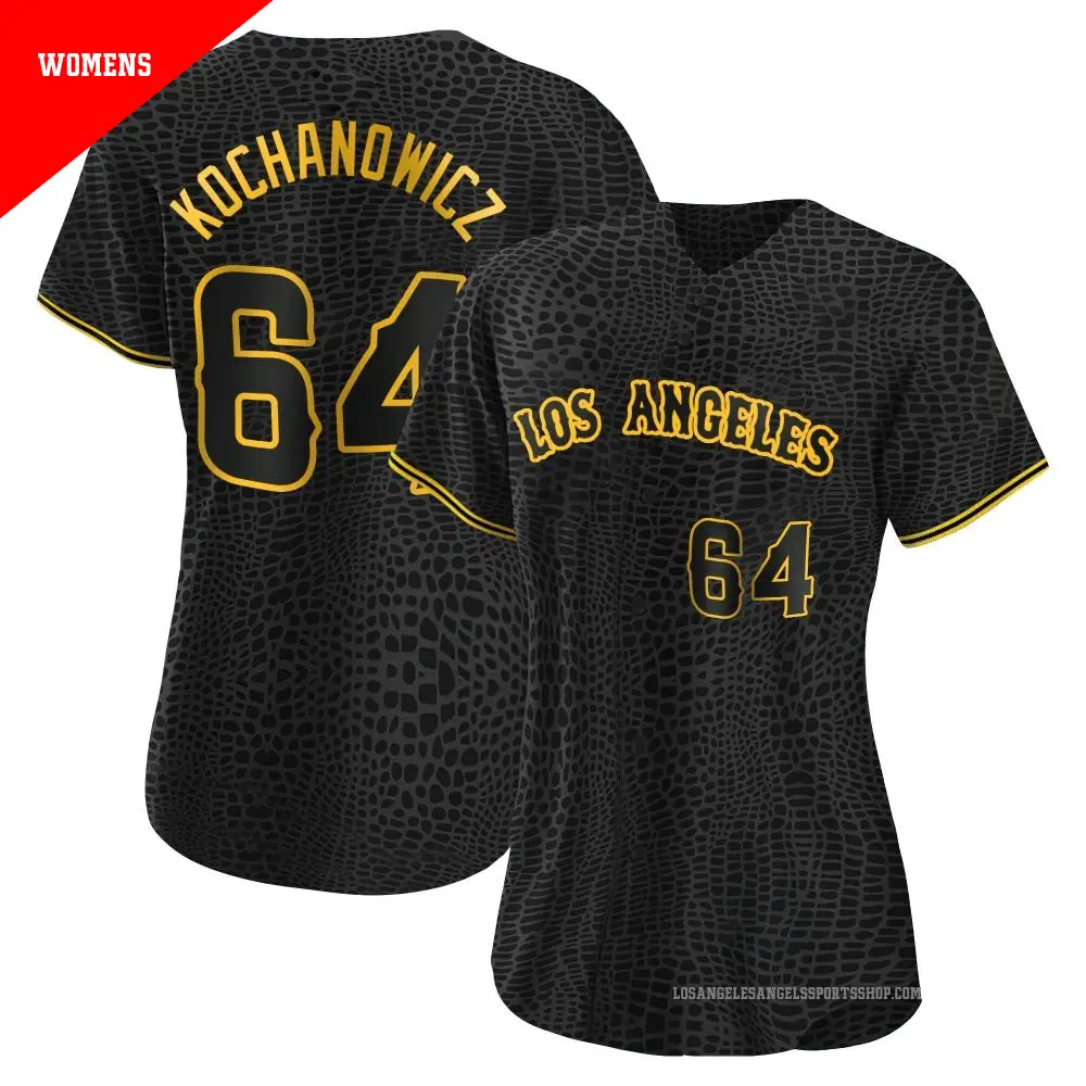 Women's ＃64 Jack Kochanowicz Los Angeles Angels Black Replica Snake Skin City Jersey