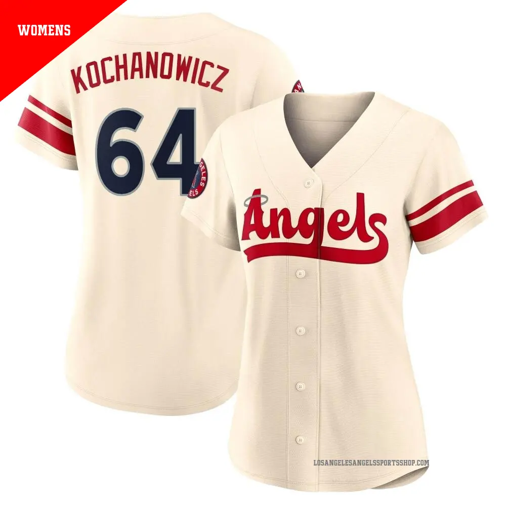 Women's ＃64 Jack Kochanowicz Los Angeles Angels Cream Replica 2022 City Connect Jersey