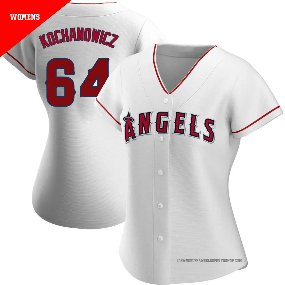 Women's ＃64 Jack Kochanowicz Los Angeles Angels White Authentic Home Jersey