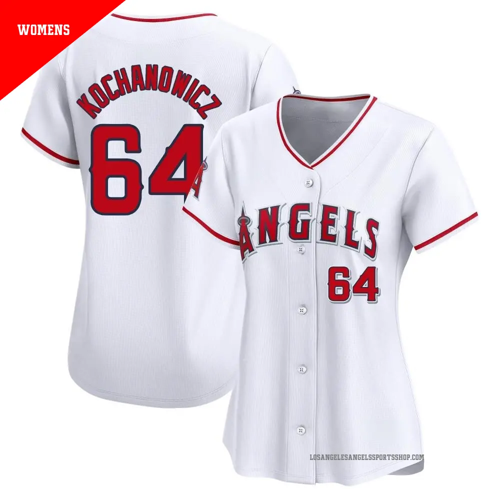 Women's ＃64 Jack Kochanowicz Los Angeles Angels White Limited Home Jersey