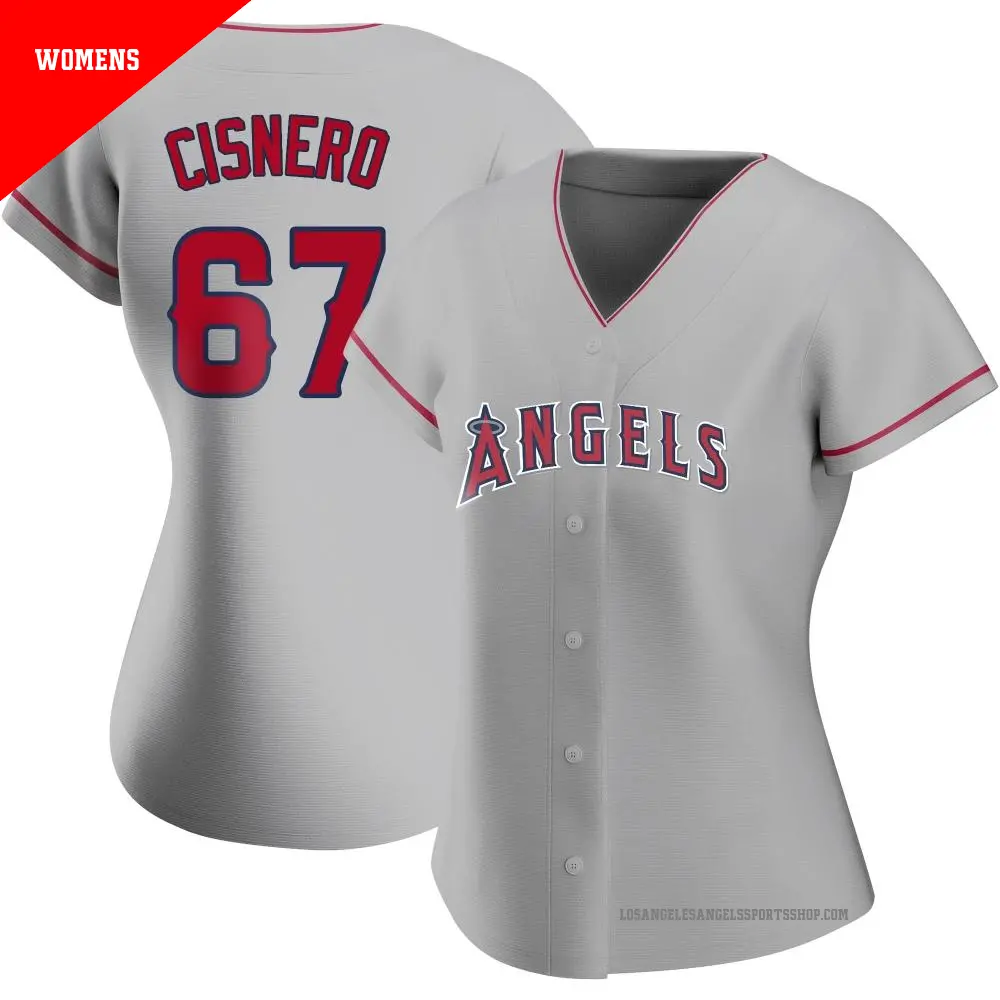 Women's ＃67 Jose Cisnero Los Angeles Angels Authentic Silver Road Jersey