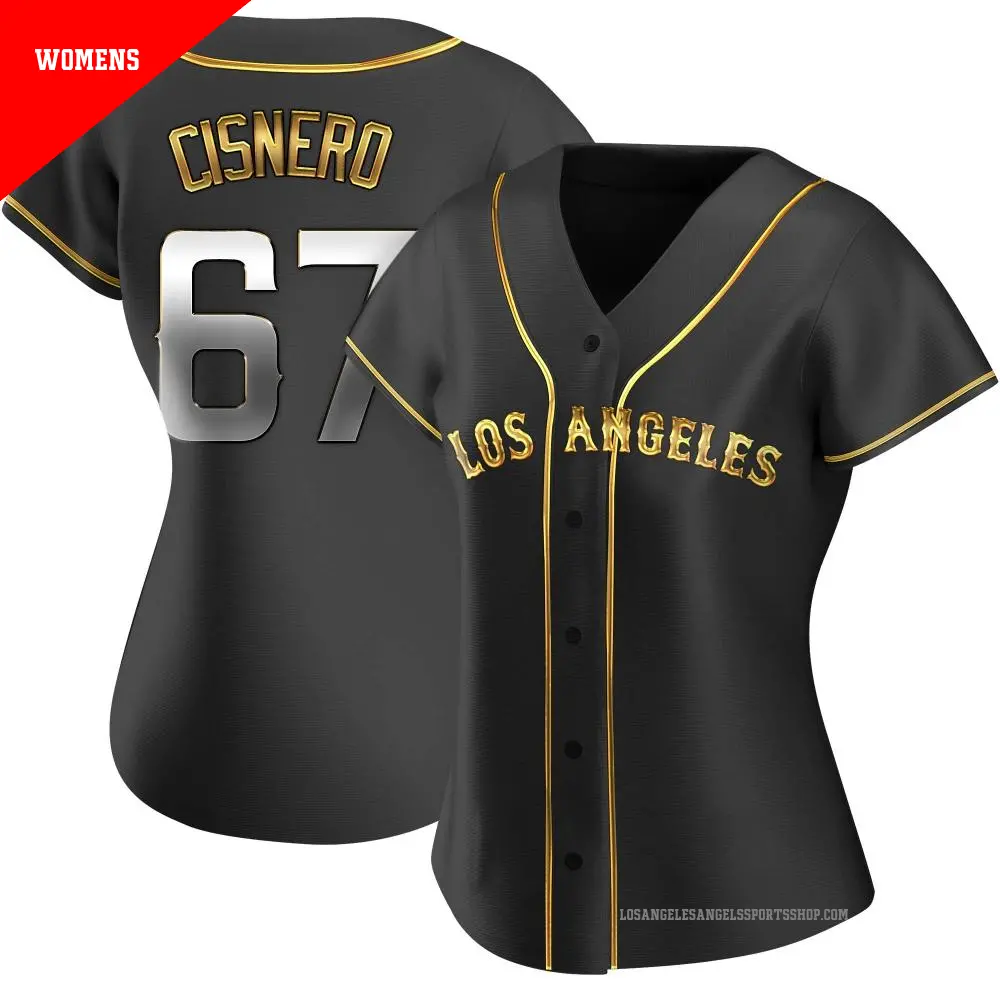 Women's ＃67 Jose Cisnero Los Angeles Angels Gold Replica Black en Alternate Jersey