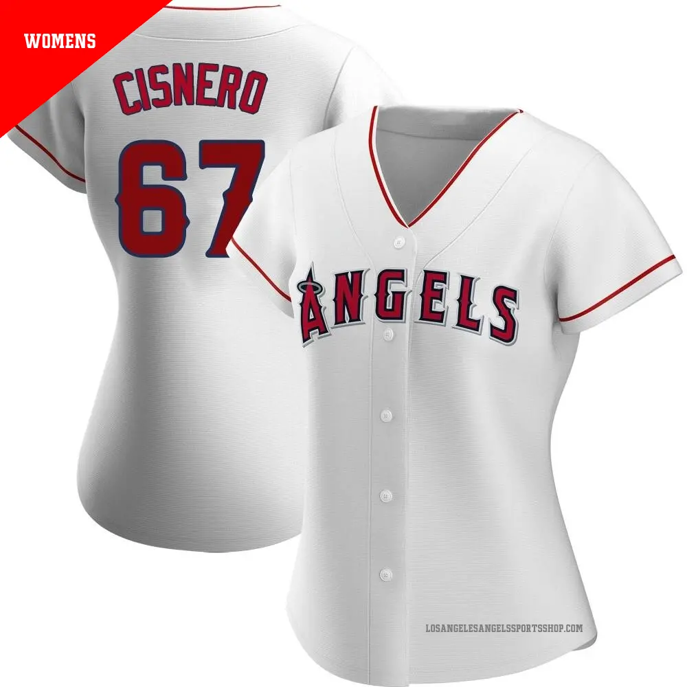 Women's ＃67 Jose Cisnero Los Angeles Angels White Authentic Home Jersey