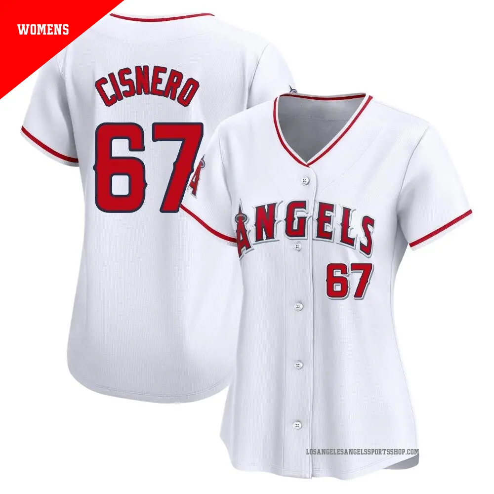 Women's ＃67 Jose Cisnero Los Angeles Angels White Limited Home Jersey