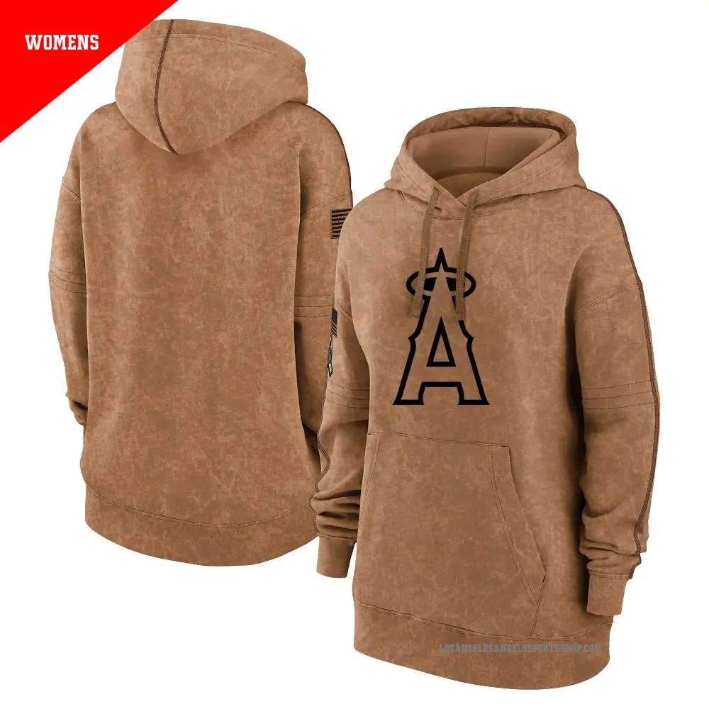 Women's Los Angeles Angels Brown 2023 Salute to Service Pullover Hoodie