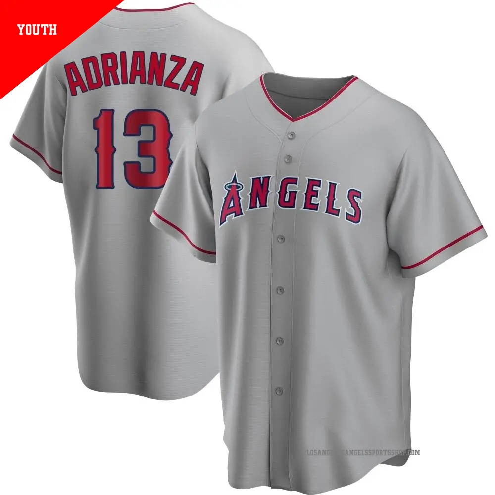 Youth ＃13 Ehire Adrianza Los Angeles Angels Replica Silver Road Jersey