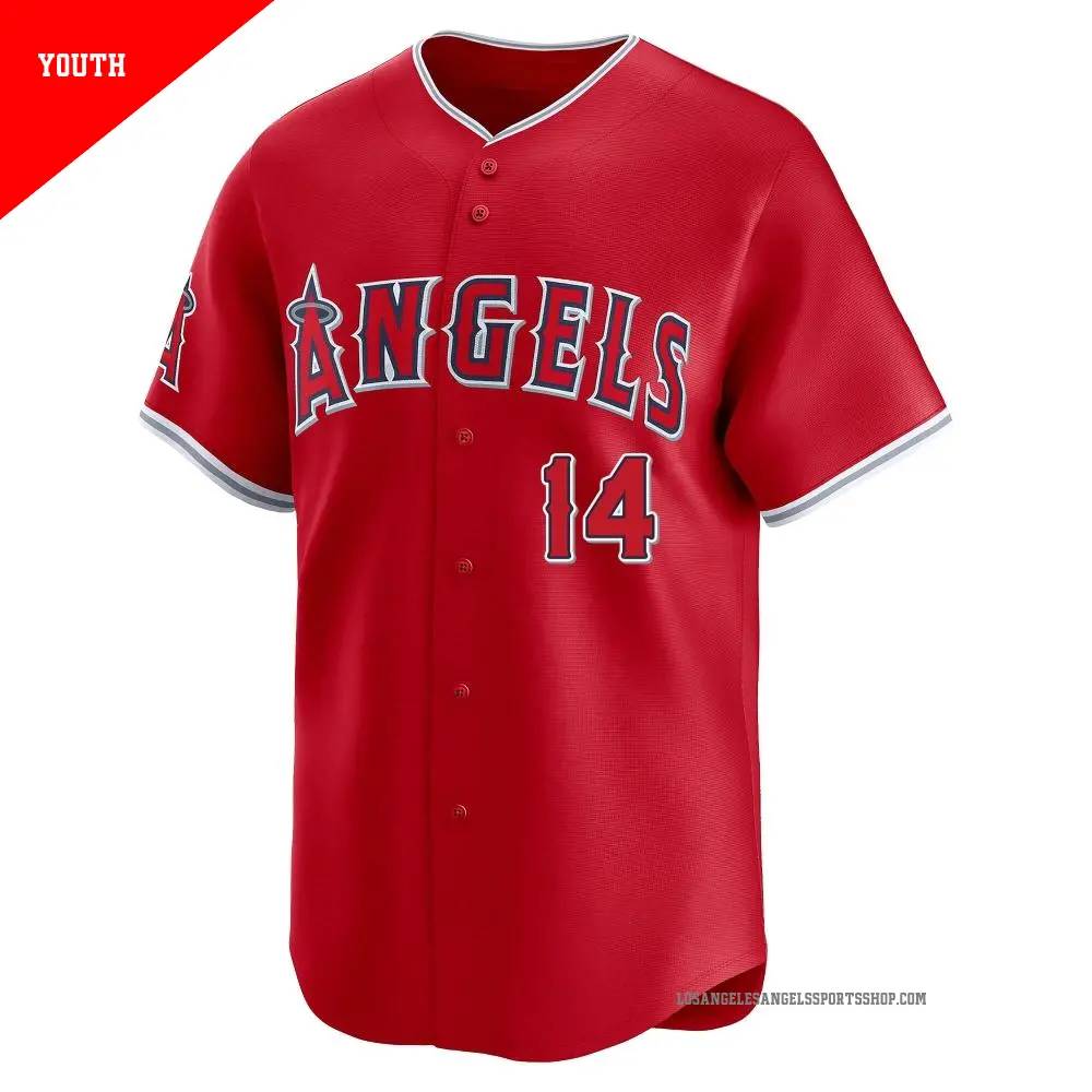 Youth #14 Logan O'Hoppe Los Angeles Angels Red Limited Alternate Jersey