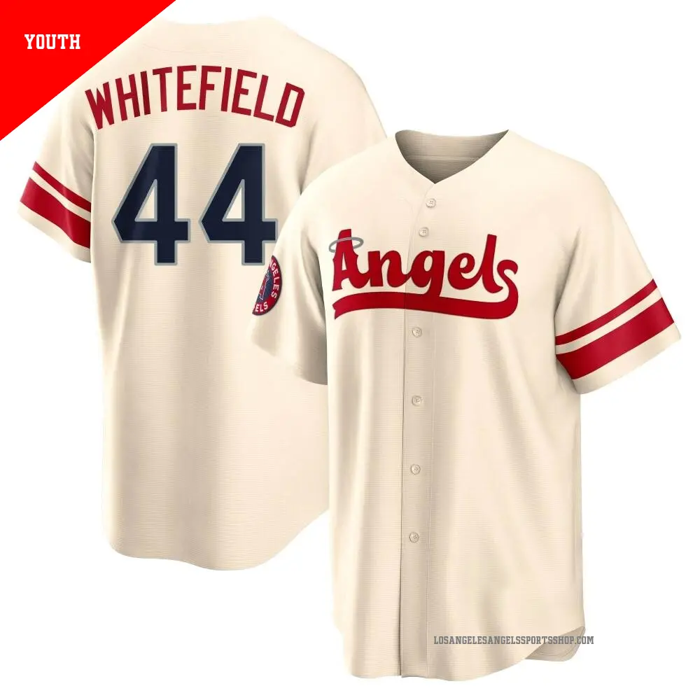 Youth ＃44 Aaron Whitefield Los Angeles Angels White Replica Cream 2022 City Connect Jersey