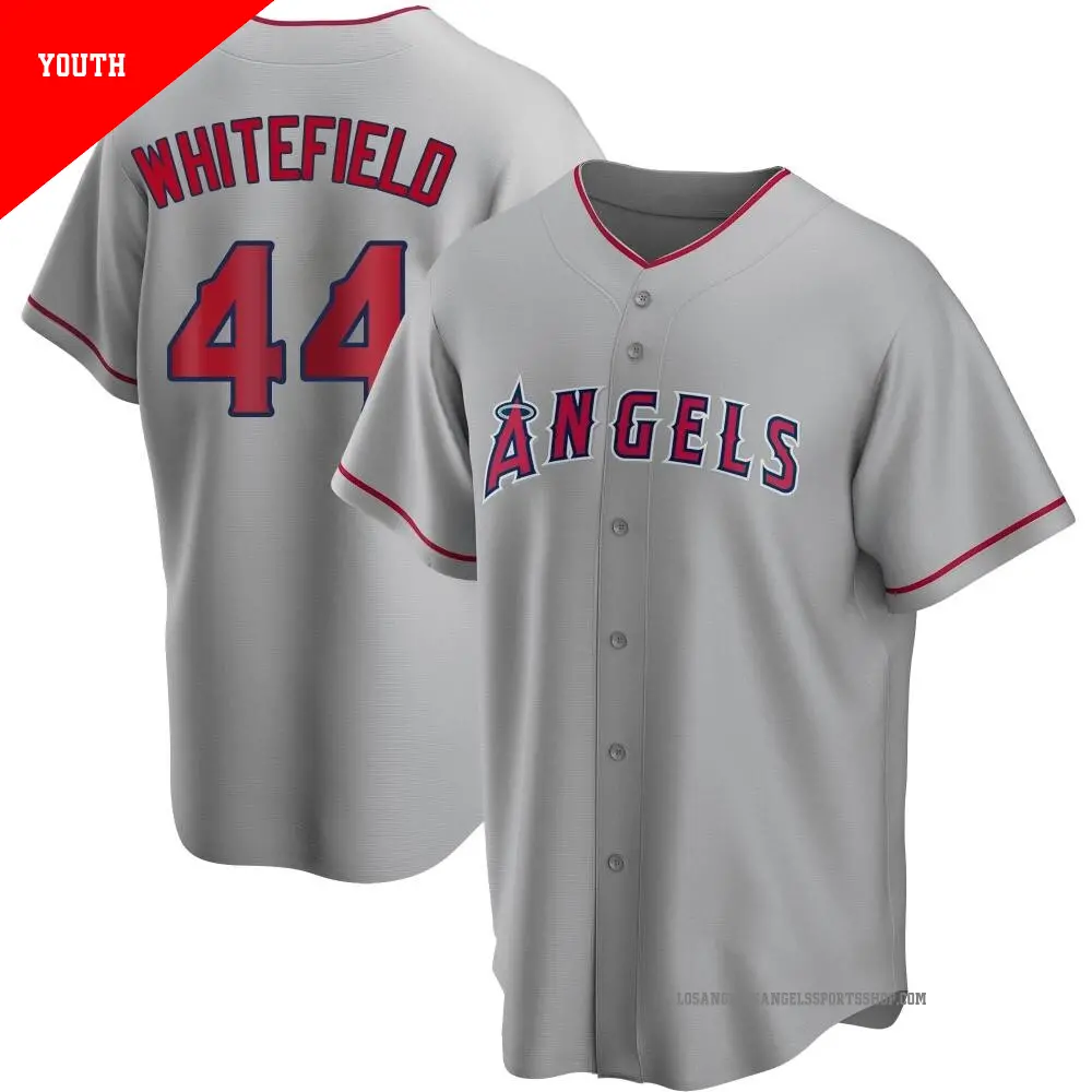 Youth ＃44 Aaron Whitefield Los Angeles Angels White Replica Silver Road Jersey