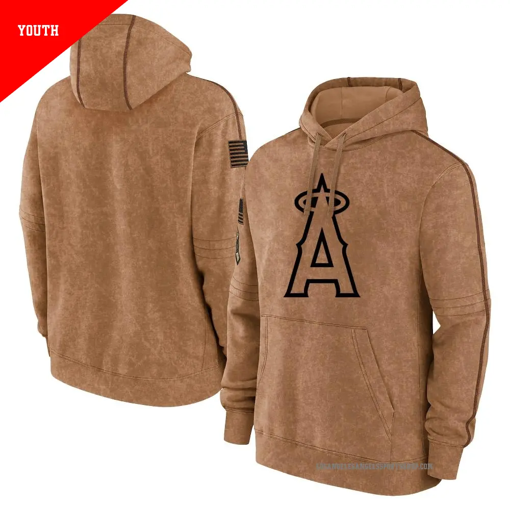 Youth Los Angeles Angels Brown 2023 Salute to Service Club Pullover Hoodie